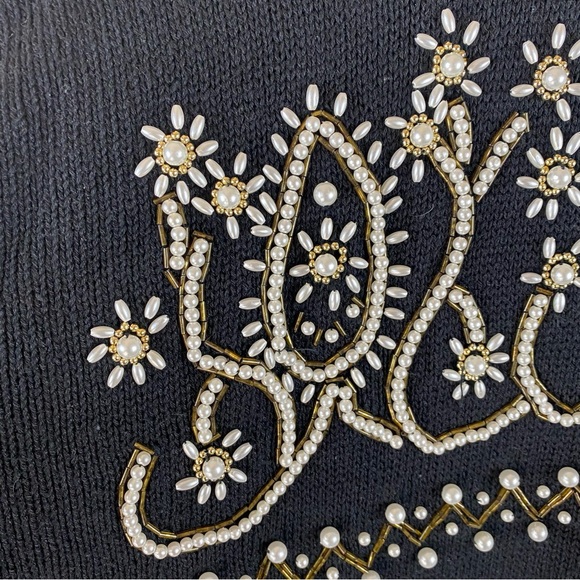 Vintage 80s oversized Margules Black pearl bead embellished tunic sweater large - Picture 8 of 12